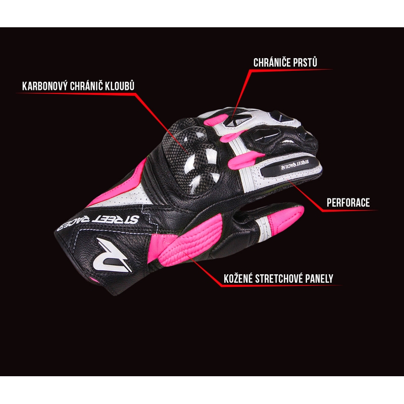 Street Racer XTR Motorradhandschuhe für Damen in Schwarz, Weiß und Pink Ausverkauf