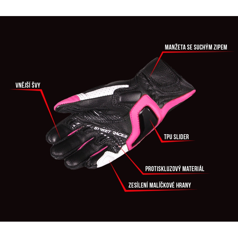 Street Racer XTR Motorradhandschuhe für Damen in Schwarz, Weiß und Pink Ausverkauf