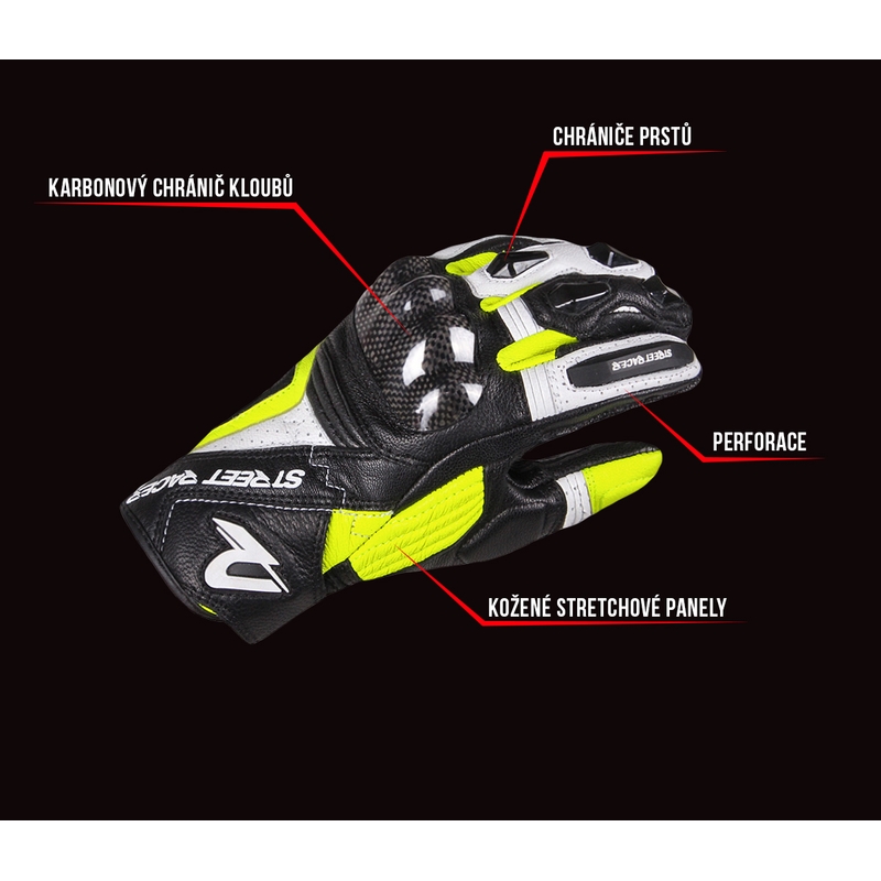 Street Racer XTR schwarz-weiss-fluo gelb Motorradhandschuhe Ausverkauf