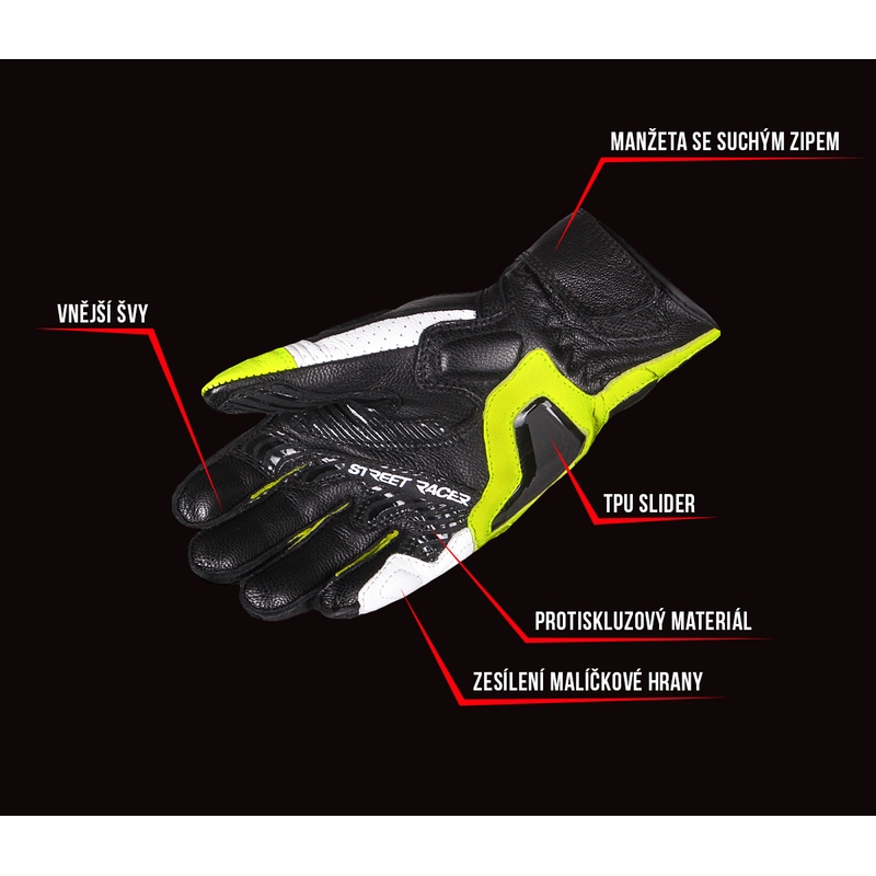 Street Racer XTR schwarz-weiss-fluo gelb Motorradhandschuhe Ausverkauf