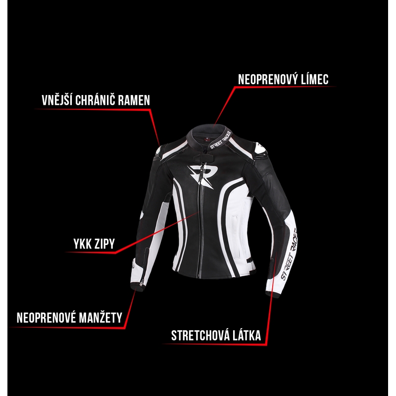Women's Street Racer Electra Schwarz-Weiß-Motorradjacke Ausverkauf