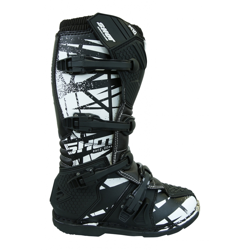 Shot X10 Schwarz und Weiß Motorradstiefel Ausverkauf