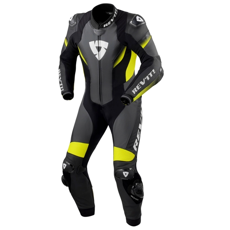 Revit Control Schwarz-Fluo Gelb Leder Motorradoverall