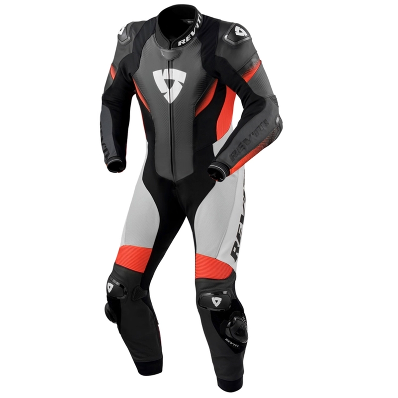 Revit Control Schwarz-Fluo Rot Leder Motorradoverall