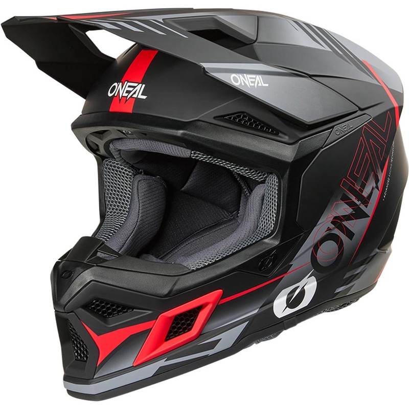 Motocross-Helm O'Neal 3SRS Haze, matt schwarz-grau-rot