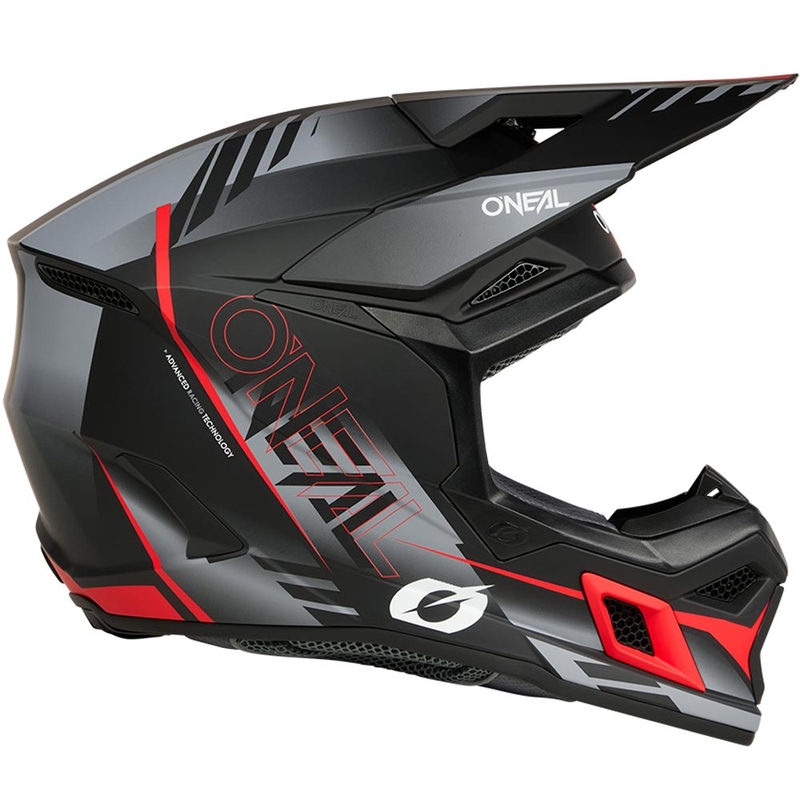 Motocross-Helm O'Neal 3SRS Haze, matt schwarz-grau-rot