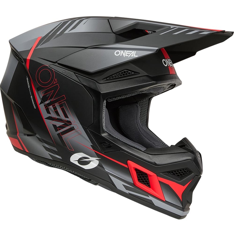 Motocross-Helm O'Neal 3SRS Haze, matt schwarz-grau-rot