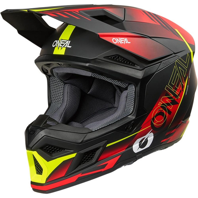 Motocross-Helm O'Neal 3SRS Haze, matt schwarz-rot-fluoreszierend gelb