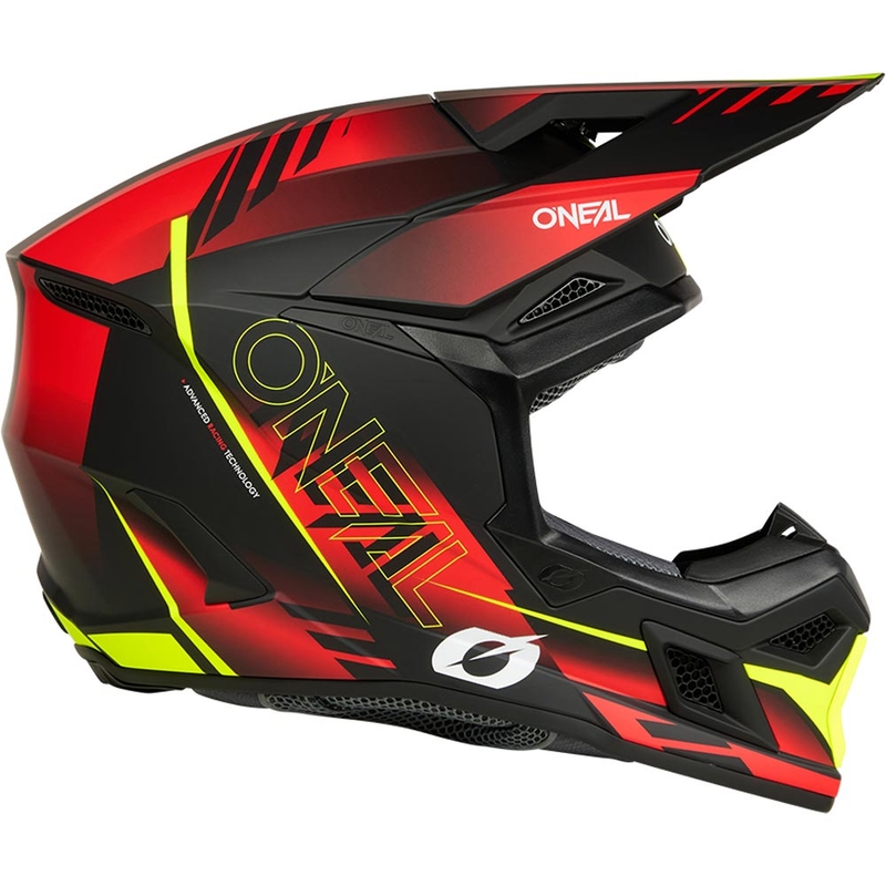 Motocross-Helm O'Neal 3SRS Haze, matt schwarz-rot-fluoreszierend gelb