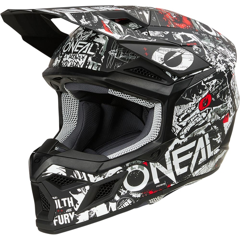 Motocross-Helm O'Neal 3SRS Attack, matt schwarz-weiß