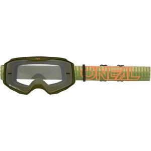 Motocross-Brille O´Neal B-10, gestreift grün-orange (klares Plexiglas)