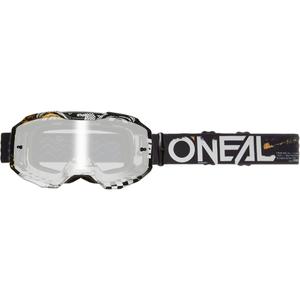 Motocross-Brille O´Neal B-10 Attack schwarz-weiß (verspiegeltes silbernes Plexiglas)