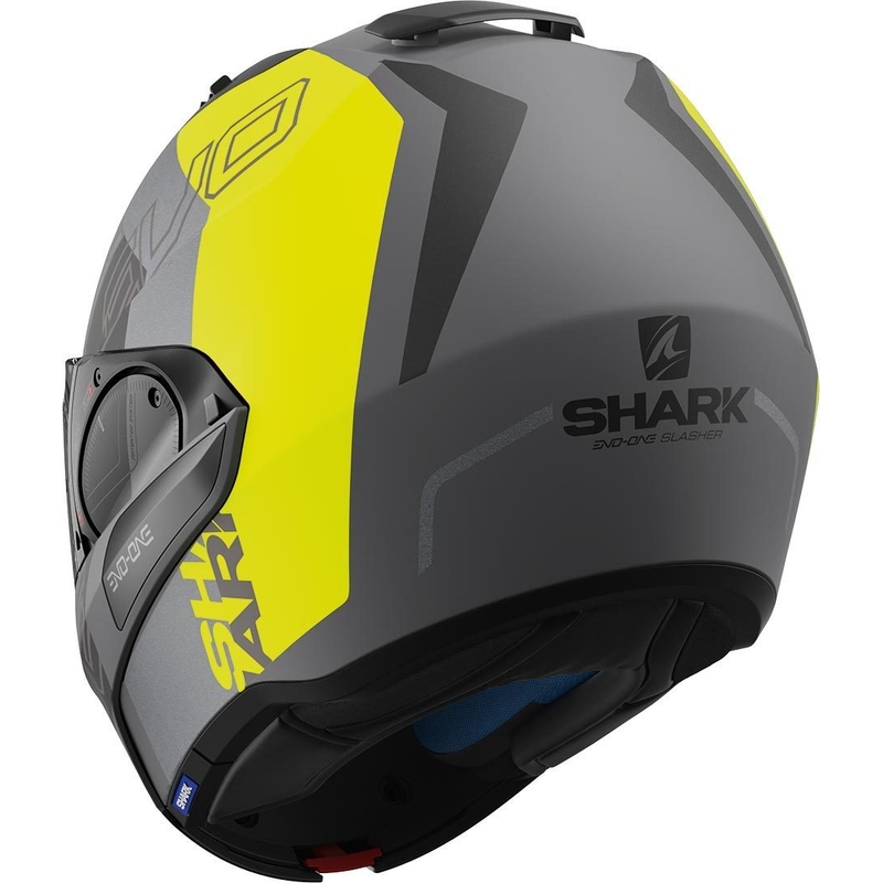 Klapphelm SHARK EVO-ONE 2 Slasher Mat Silber-Schwarz-Gelb Ausverkauf