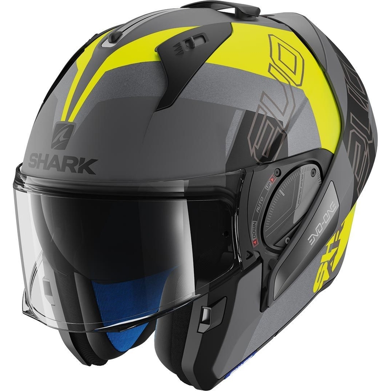 Klapphelm SHARK EVO-ONE 2 Slasher Mat Silber-Schwarz-Gelb Ausverkauf
