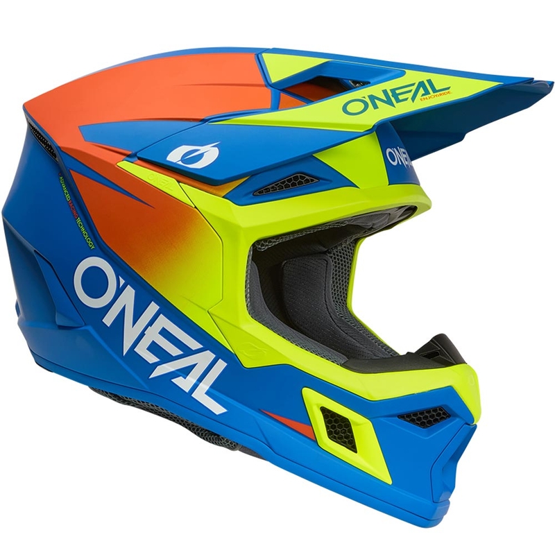 O'Neal 3SRS Kinder-Motocrosshelm, einfarbig matt blau-fluoreszierend gelb