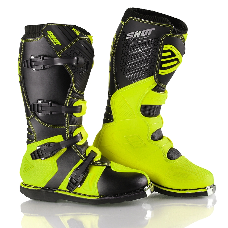 Shot X10 Schwarz-Fluo Gelb Motorradstiefel Ausverkauf