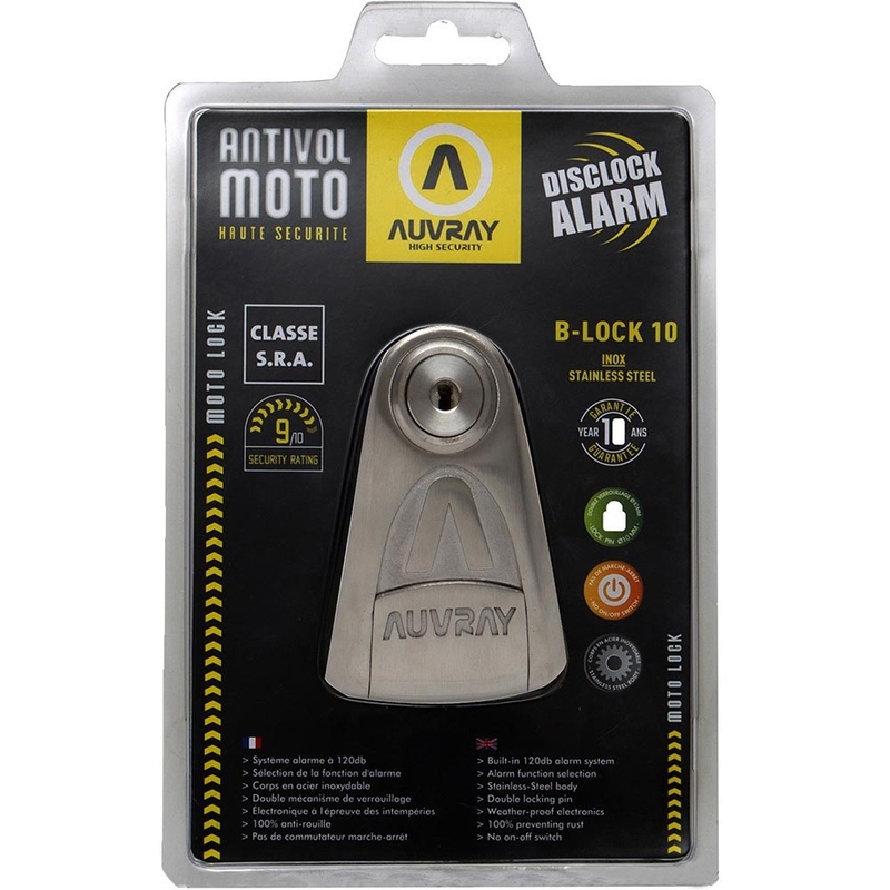 Auvray B-Lock 10 Bremsscheibenschloss mit 120 dB Alarm, Stahlsilber