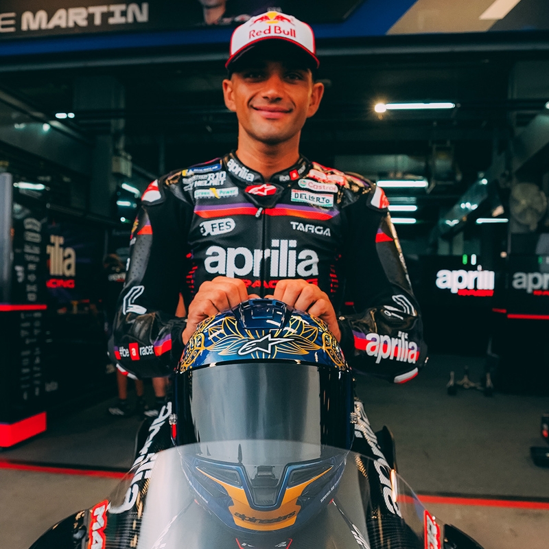 Alpinestars Supertech R10 Marthainator Limited Edition Integralhelm, limitiert von JORGE MARTIN, Modell Blue Pearl, Gold Red