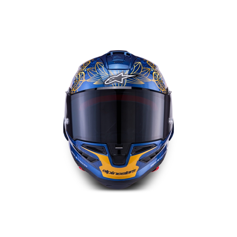 Alpinestars Supertech R10 Marthainator Limited Edition Integralhelm, limitiert von JORGE MARTIN, Modell Blue Pearl, Gold Red