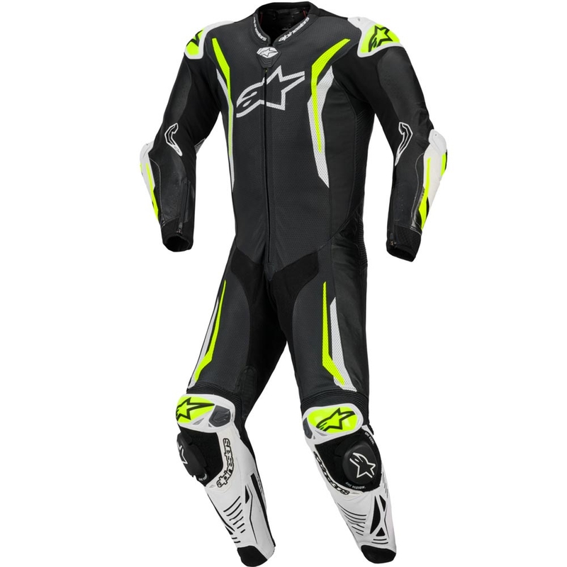 Alpinestars GP TECH V5 Einteiler-Motorradkombi aus Leder, schwarz-weiß-fluoreszierend gelb