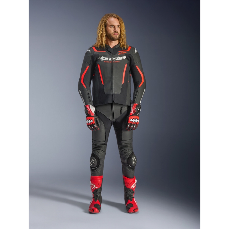 Alpinestars GP Force V2 Leder-Motorradjacke, schwarz-fluoreszierend rot-weiß
