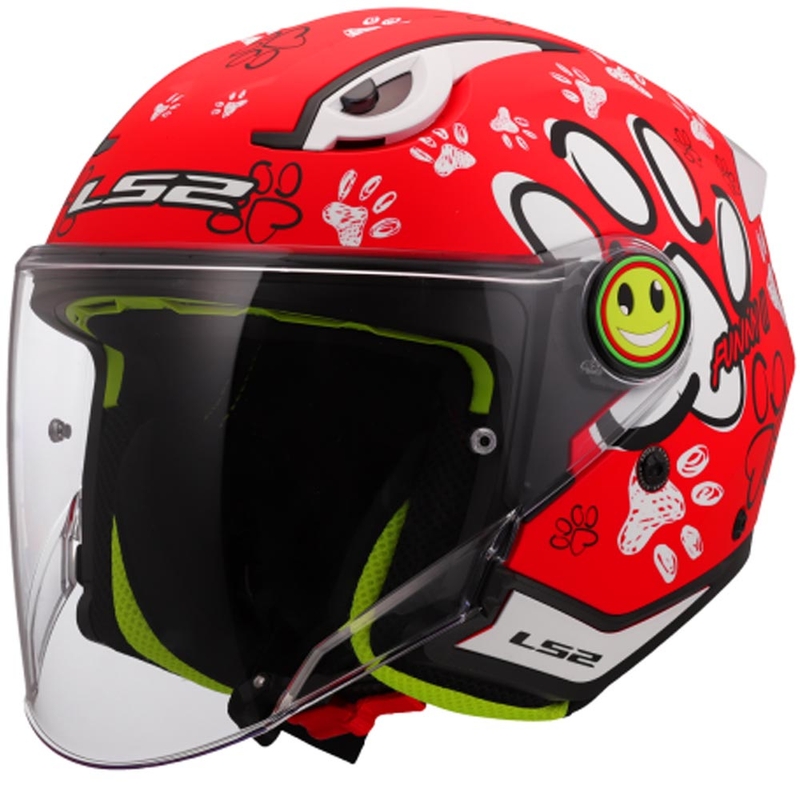 Kinder-Motorradhelm mit offenem Visier LS2 OF622 Funny II Paws rot
