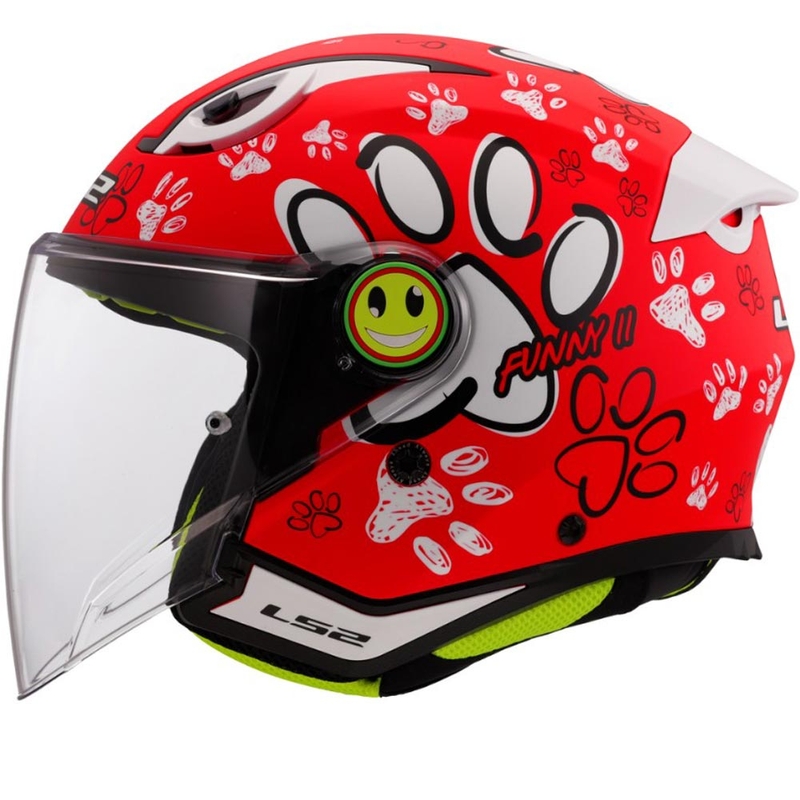 Kinder-Motorradhelm mit offenem Visier LS2 OF622 Funny II Paws rot