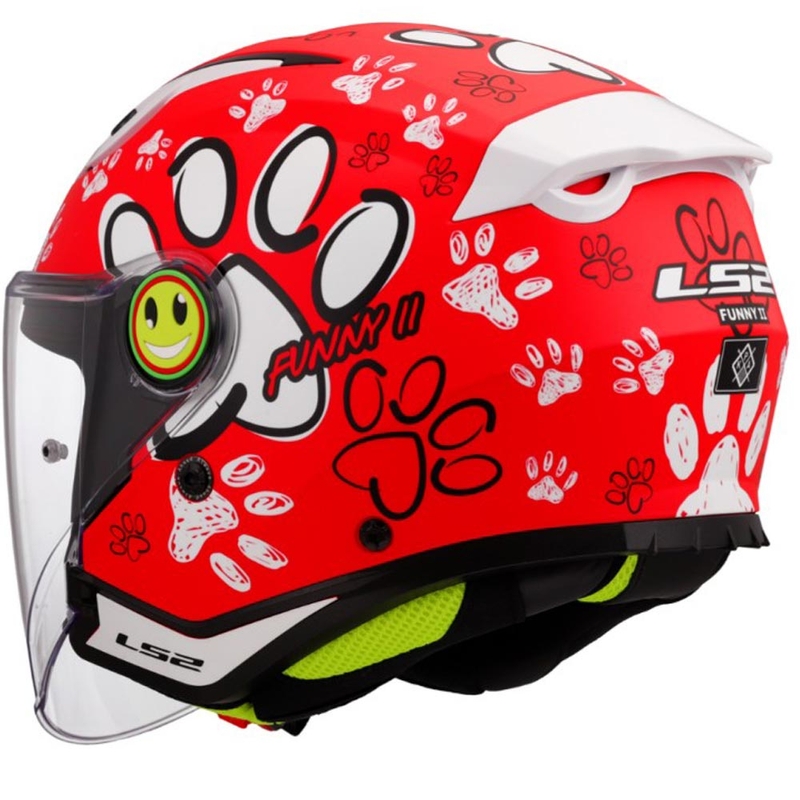 Kinder-Motorradhelm mit offenem Visier LS2 OF622 Funny II Paws rot