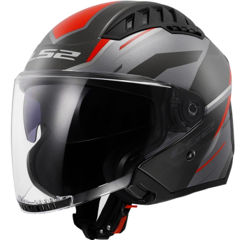 Offener Motorradhelm LS2 OF600 Copter II Diston grau-rot