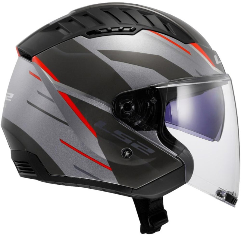 Offener Motorradhelm LS2 OF600 Copter II Diston grau-rot