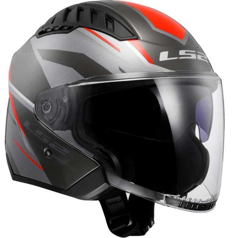 Offener Motorradhelm LS2 OF600 Copter II Diston grau-rot