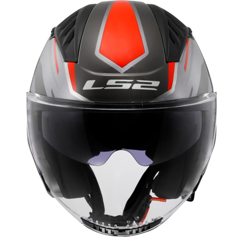 Offener Motorradhelm LS2 OF600 Copter II Diston grau-rot