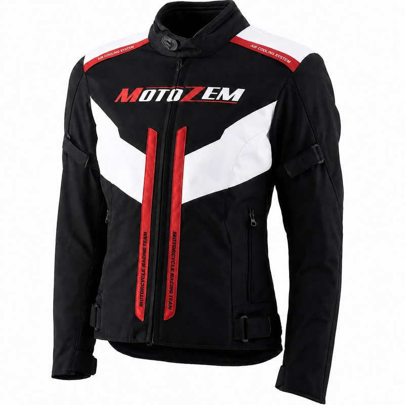 Damen-Motorradjacke Motozem Team 2 schwarz-weiß