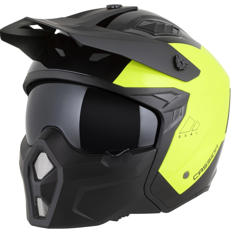 Modularer Motorradhelm Cassida Cross Country Dual, fluoreszierend gelb-schwarz