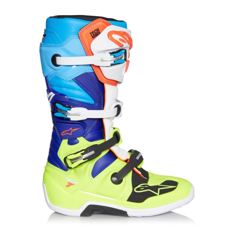 Alpinestars Tech 7 Motorradstiefel gelb-weiß-blau-rot-schwarz