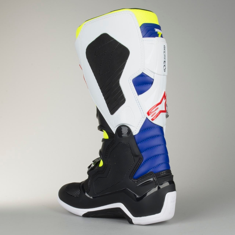 Alpinestars Tech 7 weiß-schwarz-blau-rot-fluo gelb Motorradstiefel