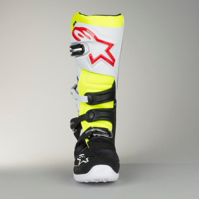 Alpinestars Tech 7 weiß-schwarz-blau-rot-fluo gelb Motorradstiefel