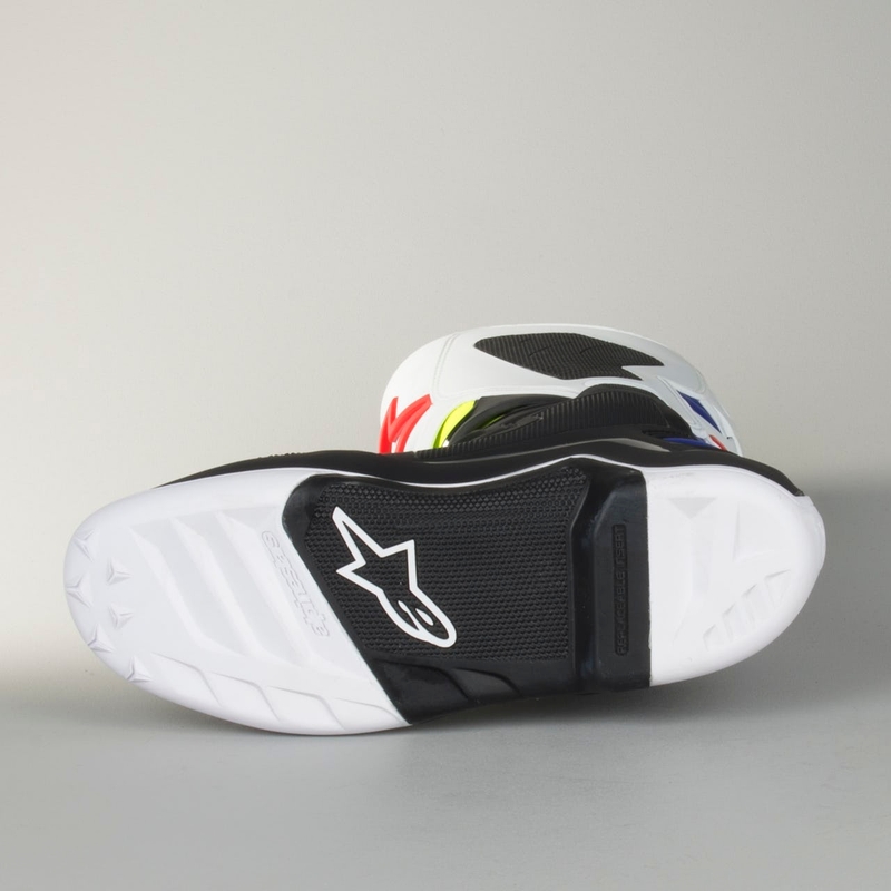 Alpinestars Tech 7 weiß-schwarz-blau-rot-fluo gelb Motorradstiefel