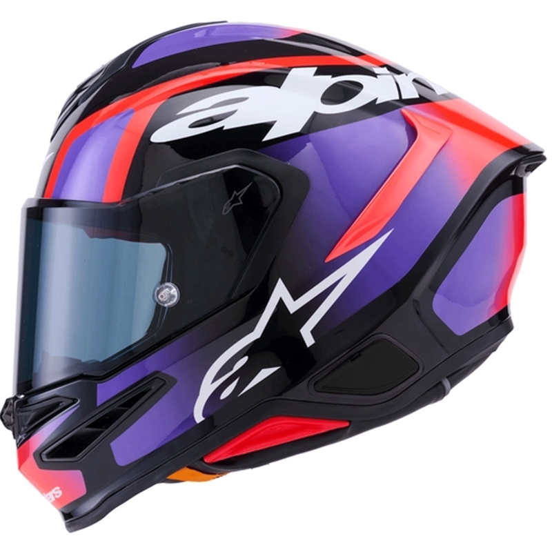 Alpinestars S-R7 Lumen Integralhelm für Motorräder, schwarz-lila-fluoreszierend rot-weiß