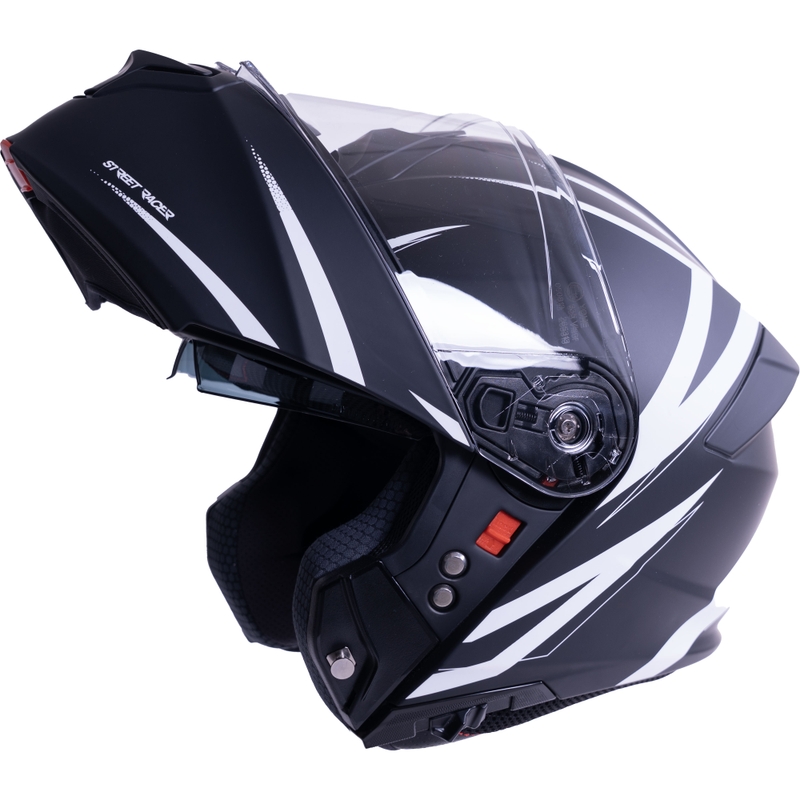 Klappbarer Motorradhelm Street Racer Fury, matt schwarz-weiß – Muster