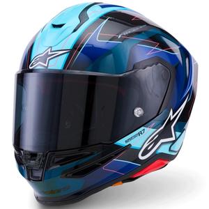 Alpinestars S-R7 Kinetis Integralhelm für Motorräder, schwarz-blau-fluoreszierend pink-weiß