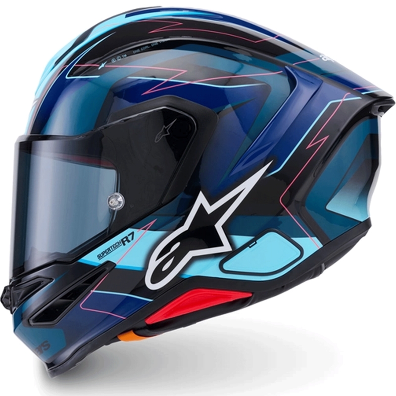 Alpinestars S-R7 Kinetis Integralhelm für Motorräder, schwarz-blau-fluoreszierend pink-weiß