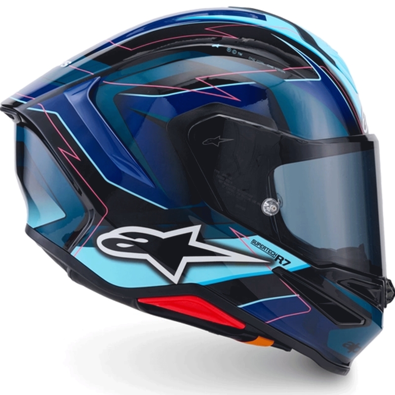 Alpinestars S-R7 Kinetis Integralhelm für Motorräder, schwarz-blau-fluoreszierend pink-weiß