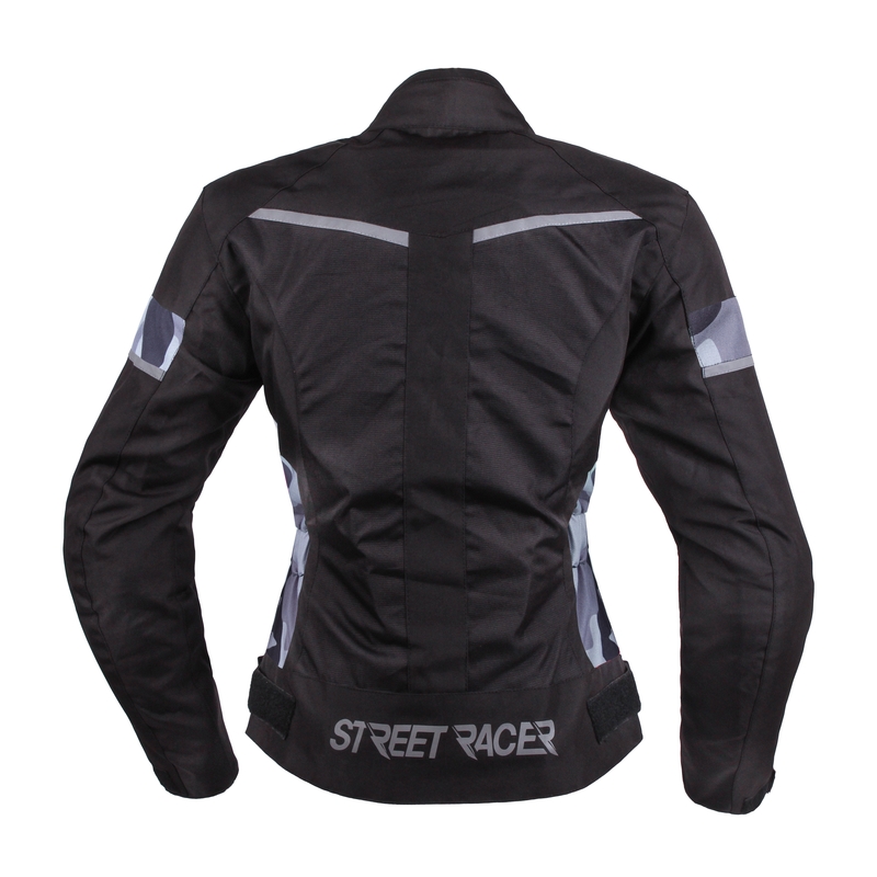 Street Racer Betty Damen Motorradjacke mit schwarzem und weißem Tarnmuster