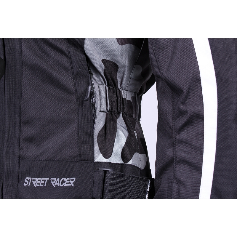 Street Racer Betty Damen Motorradjacke mit schwarzem und weißem Tarnmuster