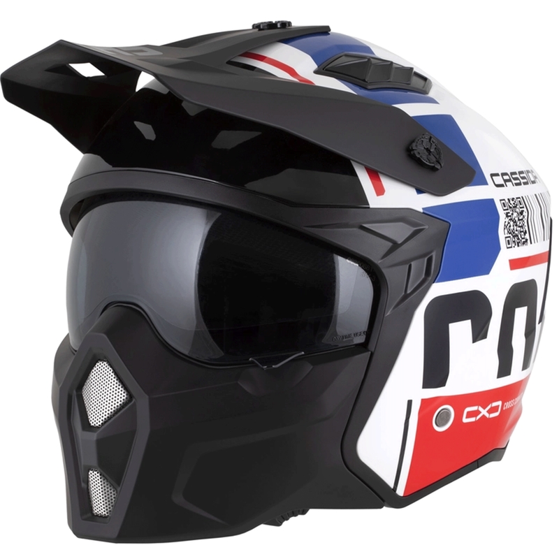 Modularer Motorradhelm Cassida Cross Country Code weiß-rot-blau-schwarz