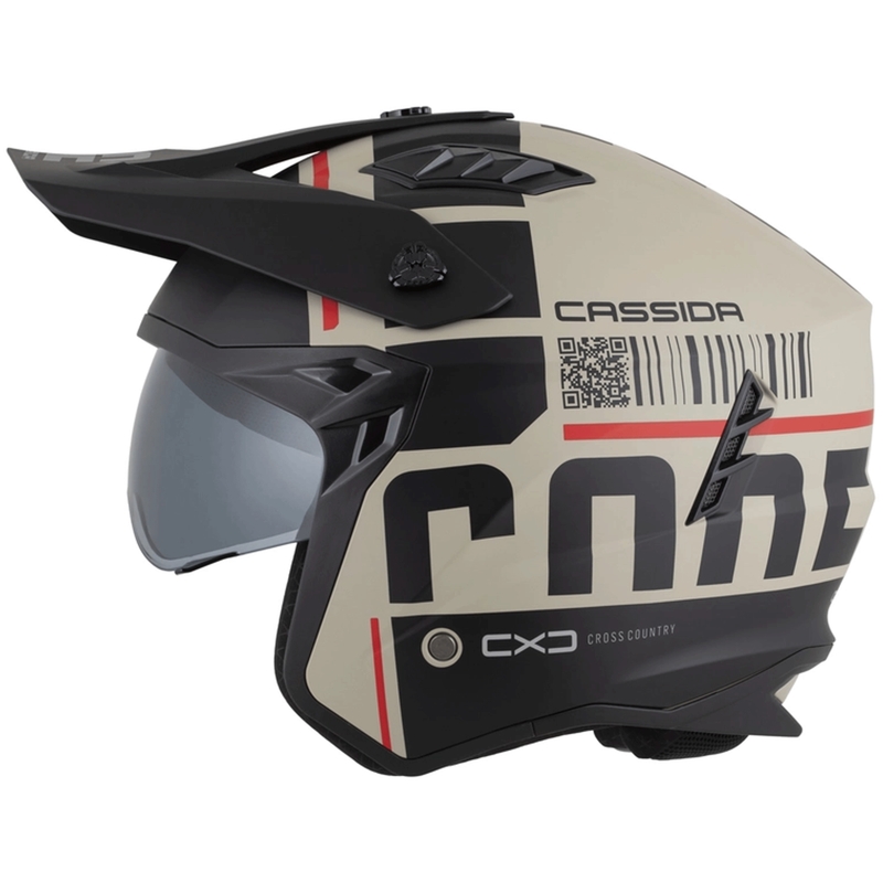 Modularer Motorradhelm Cassida Cross Country Code, matt sand-schwarz-rot