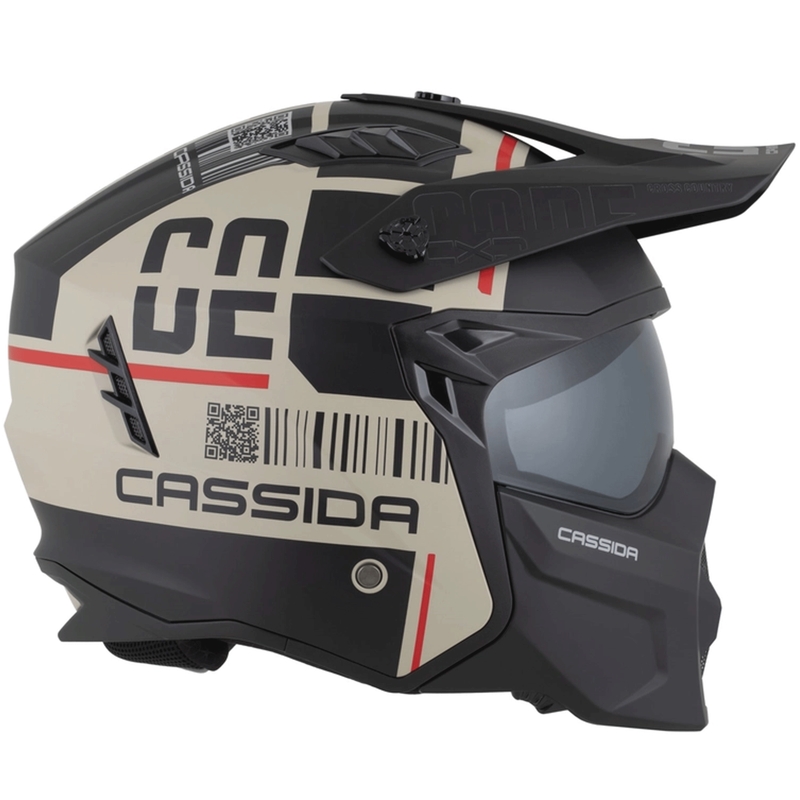 Modularer Motorradhelm Cassida Cross Country Code, matt sand-schwarz-rot