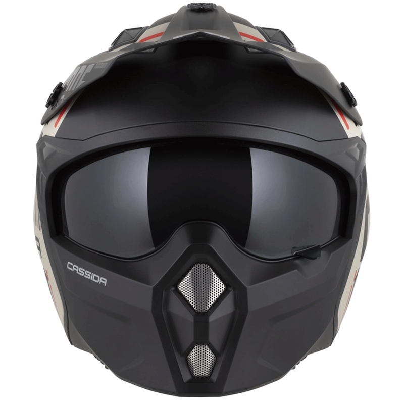 Modularer Motorradhelm Cassida Cross Country Code, matt sand-schwarz-rot