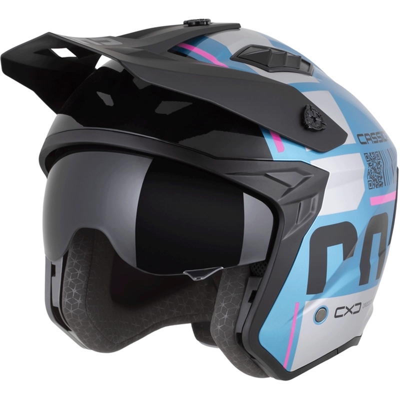 Modularer Motorradhelm Cassida Cross Country Code, Perlblau-Silber-Rosa-Schwarz
